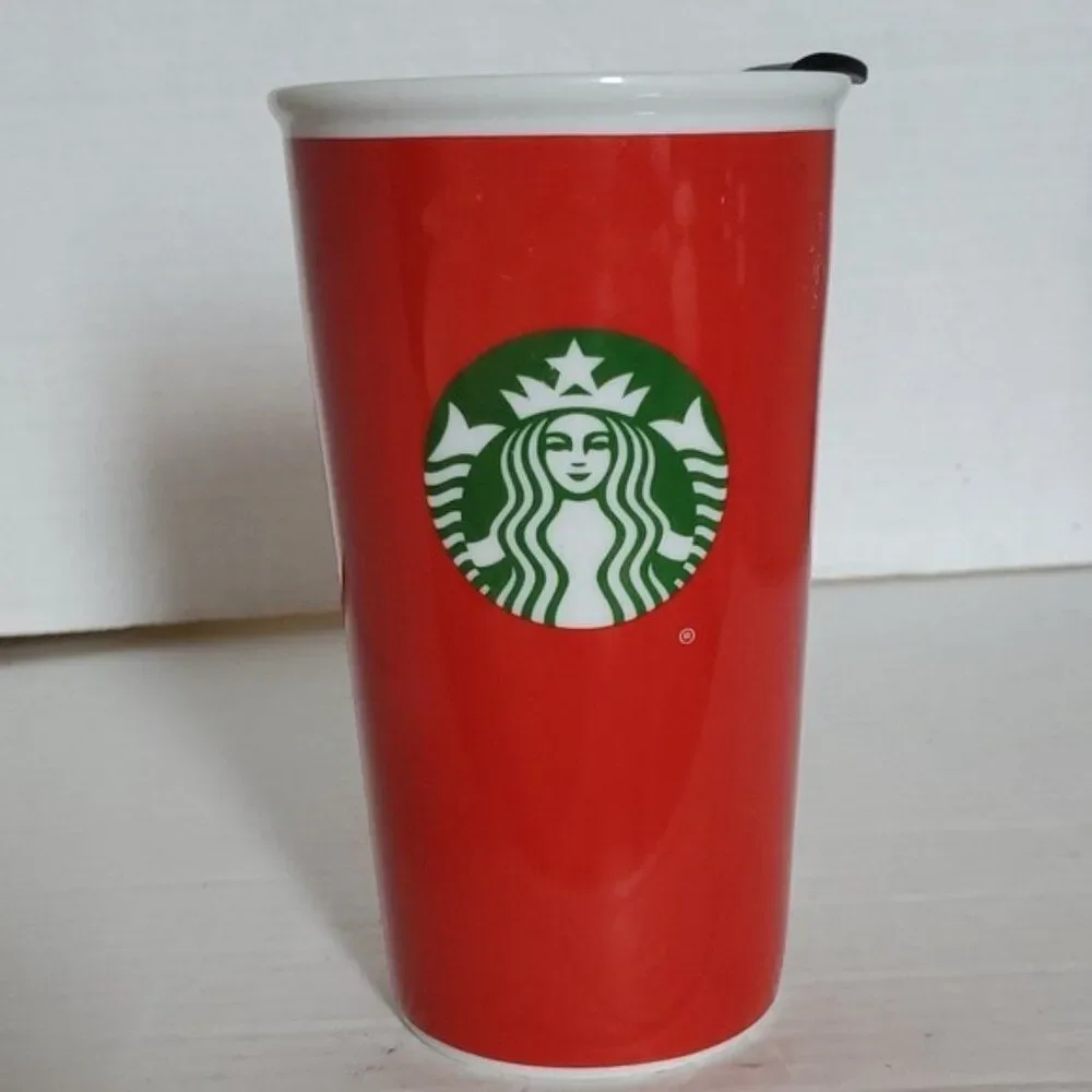 2017 Starbucks Travel Mug Cup Tumbler 11oz Ceramic Red Hot Cold Coffee Tea Cocoa